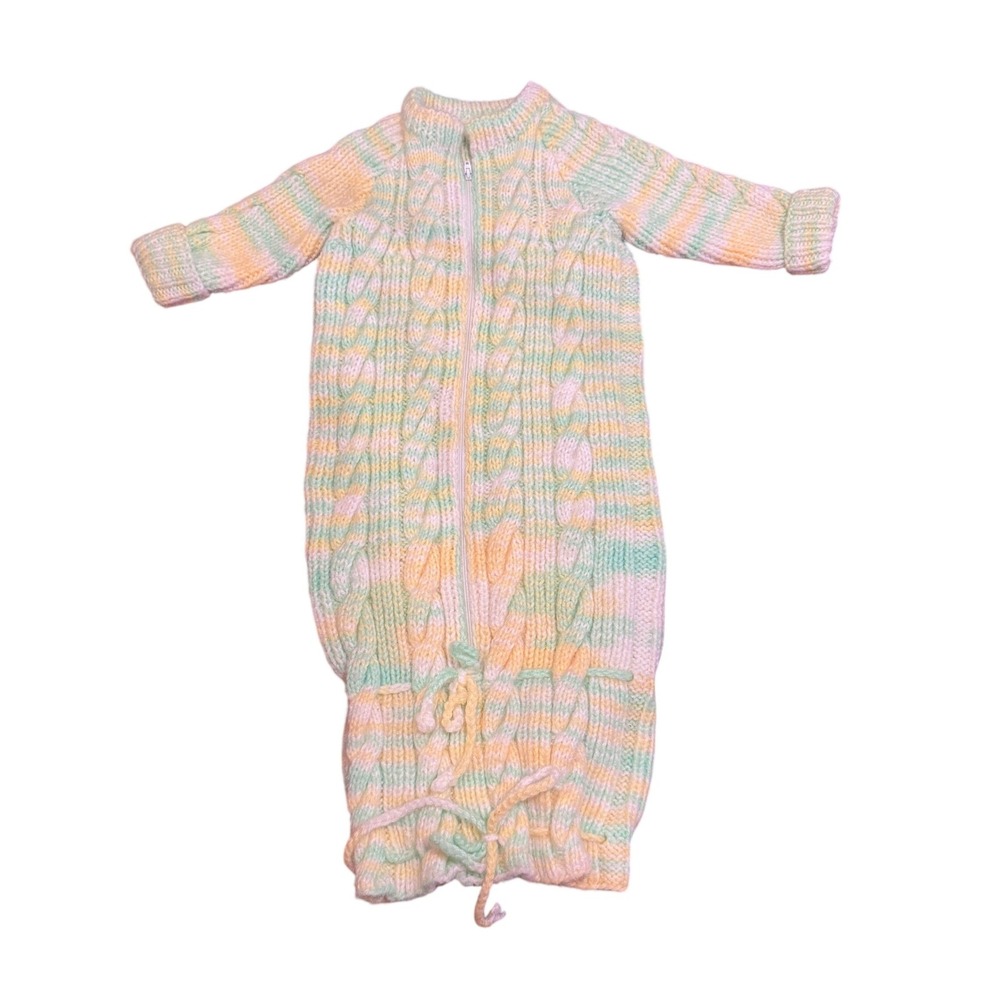 Vintage Handmade 1/1‎ Cable Knit New Baby Sleeping Sweater Pastel Mint Yellow